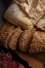 Still life with bread and sausage