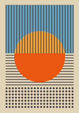 Wall decoration, vintage 20s geometric design art poster, vector template with circles and stripes, modern hipster style. Wall art. Art print.