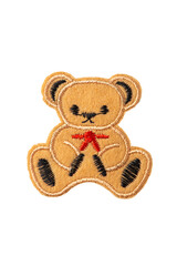 Teddy bear embroidered patch isolated on white background
