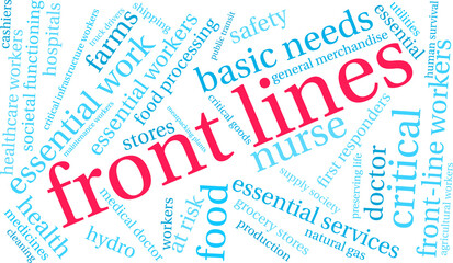 Obraz premium Front Line Workers word cloud on a white background.