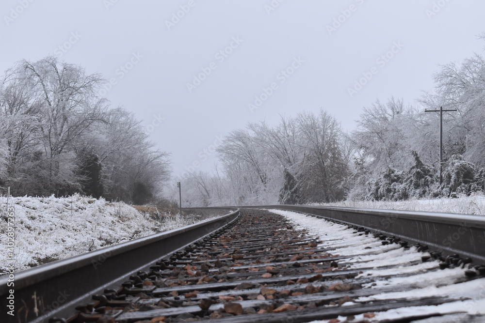 Canvas Prints Snowy Train Tracks