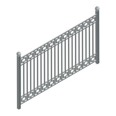 Isometric vector illustration metal fence isolated on white background. Modern metal railing vector icon in flat cartoon style.