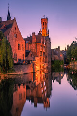 Sunset over the canal of Bruges, Belgium