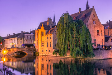 Naklejka premium Sunset over the canal of Bruges, Belgium