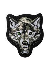 Roaring wolf embroidered patch isolated on white background