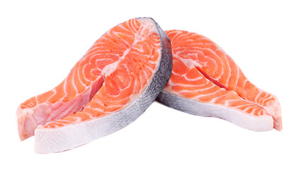 Fresh Raw Salmon Steak Isolated on a White Background, Clipping Path