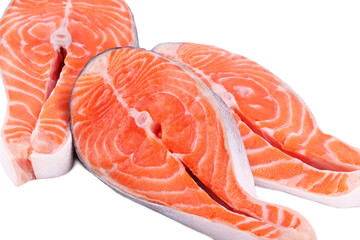Fresh Raw Salmon Steak Isolated on a White Background, Clipping Path
