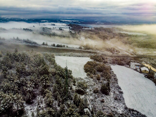 Aerial images made with drone after a snowfall in the south of Lugo in Galicia