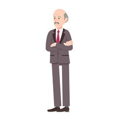 Bald man.Vector image of a person for animation. Editable strokes.Index finger up. A man in a suit on a white background. A man with glasses.
