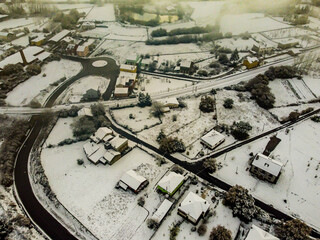 Aerial images made with drone after a snowfall in the south of Lugo in Galicia