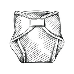 Hand drawn sketch of diapers on a white background. Black and white sketch of infant diapers Baby items. - 402900855