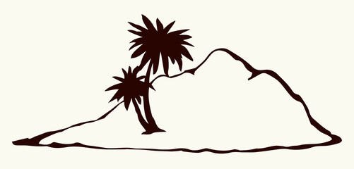 Palms on the island. Vector drawing