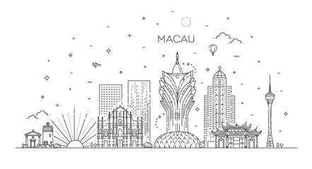 Macau skyline, China. Line art
