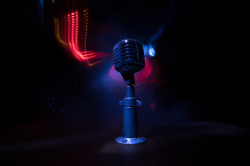 Microphone for sound, music, karaoke in audio studio or stage. Mic technology. Voice, concert...