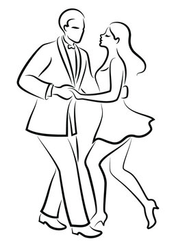 Beautiful young couple. The girl and the guy are dancing. Creative art. Graphic image. Vector illustration.