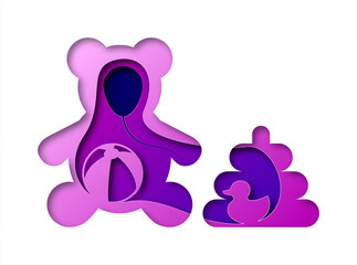 Vector teddy bear in paper art style