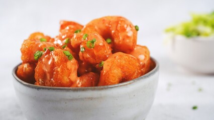 Bang bang Shrimp - batter fried crispy shrimp appetizer, selective focus