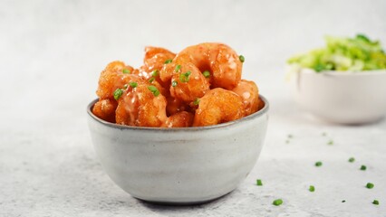 Bang bang Shrimp - batter fried crispy shrimp appetizer, selective focus