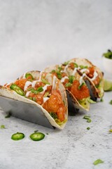 Bang Bang shrimp Tacos on soft taco shell