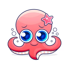 Fotobehang Cute red octopus cartoon vector Sketch Stock Illustration On A Background. For Design, Decoration, © iaroslav_brylov