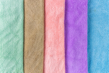 Colorful with pile fabrics in assortment.  Concept: material, fabric, manufacturing, garment factory, new fabric samples.