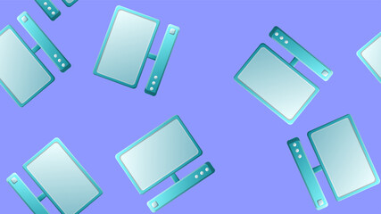 Endless seamless pattern of beautiful digital virtual virtual modern new IT computers with monitors on a blue background. illustration