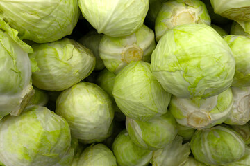 Fototapeta na wymiar green cabbage on the store counter