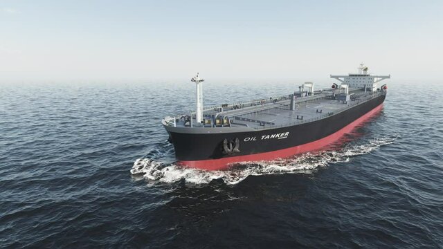 Oil tanker in the sea. Tanker ship in the open ocean. 3d visualization