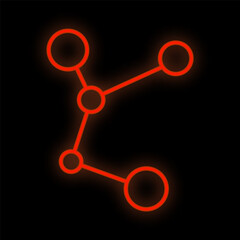 Bright luminous red medical scientific digital neon sign for pharmacy store or hospital laboratory. Beautiful shiny molecule on a black background.  illustration