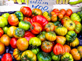 Tomatoes for sale at outdoor market in Rome, Italy. - 402907664