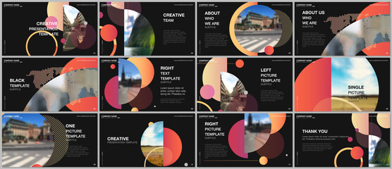 Presentation design vector templates, multipurpose template for presentation slide, flyer, brochure cover design, infographic report. Simple design background with circles, geometric round shapes.