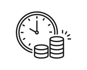 clock and money. Cash advance, fundraising, fiscal period, annuity, income increase, financing efficiency, return on investment, budget planning, accounting concept, audit report, vector flat icon