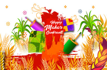 Creative Happy Makar Sankranti Festival Background Decorated with Kites, string for festival of India
