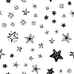 hand drawn stars seamless pattern. Doodle star texture. Sky and night background.