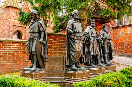 Statues of the major Teutonic Order masters at the Medieval Teutonic Castle in Malbork, Poland.