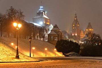 Szczecin - snow-covered winter  Haken's terraces at night. © konik60