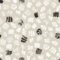 Vector Seamless pattern of abstract hand drawn grunge textures of different shapes. Dry Paint brush stroke.
