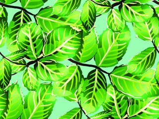 Rose Leaves Seamless Pattern. Exotic Vector Florals. Organic Background.