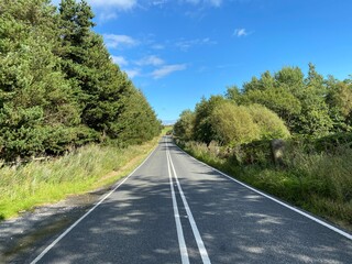 View along, Otley Road, high on the hill tops, above the Airedale Valley near, Silsden, Keighley, UK