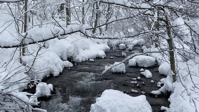 La Dordogne enneig&eacute; au Mont Dore en hiver, Auvergne