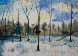 Snowy landscape watercolor