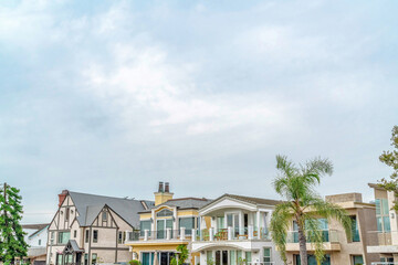 Resort like neighborhood in Long Beach California with homes against cloudy sky