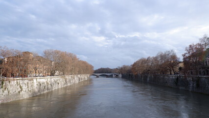 Fototapeta na wymiar Rome-Bridge over the Tiber River.