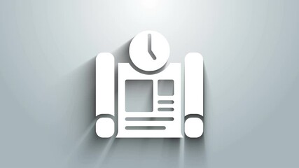 White Business project time plan icon isolated on grey background. 4K Video motion graphic animation