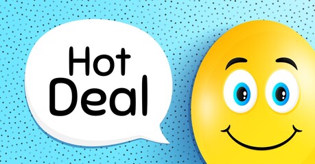 Hot deal. Easter egg with smile face. Special offer price sign. Advertising discounts symbol. Easter smile character. Hot deal speech bubble. Yellow egg background. Vector