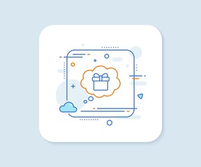 Dreaming of Gift line icon. Abstract square vector button. Present box in Comic speech bubble sign. Birthday Shopping symbol. Package in Gift Wrap. Gift dream line icon. Quality concept badge. Vector