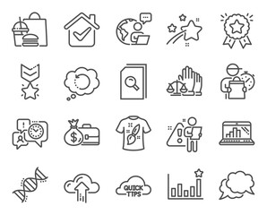 Education icons set. Included icon as Search files, Time management, Chemistry dna signs. Salary, Ranking star, Cloud upload symbols. Winner medal, T-shirt design, Graph laptop. Efficacy. Vector