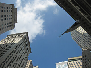 View towards the sky with house blocks around in New York