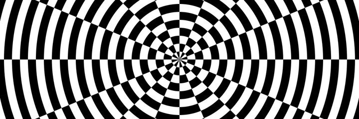 Vector illustration of target pattern with optical illusion. Op art abstract background. Long horizontal banner.