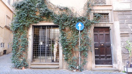 Cozy old street in Trastevere in Rome, Italy. Trastevere is rione of Rome, on the west bank of the Tiber in Rome, Lazio, Italy.